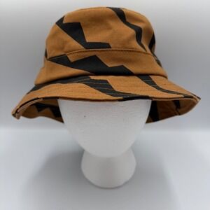 Only NY Bucket Hat Tan Black‎ Geometric Zig Zag Canvas Made in USA Mens S/M